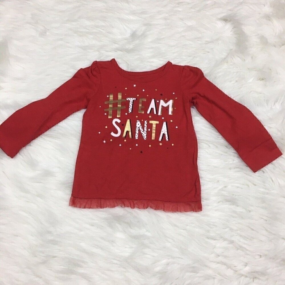 OKIE DOKIE Top Girl’s Size 4T Christmas Santa Long Sleeve # Hash Tag Team